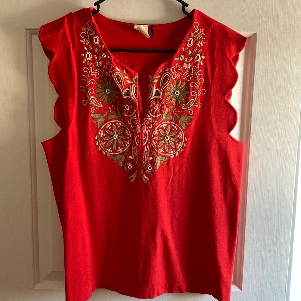 Anthro embroidered bead top